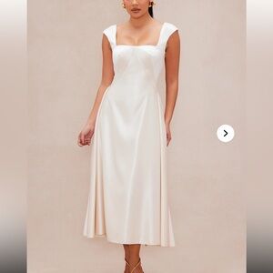 Fashion Nova Cream Satin Midi Dress